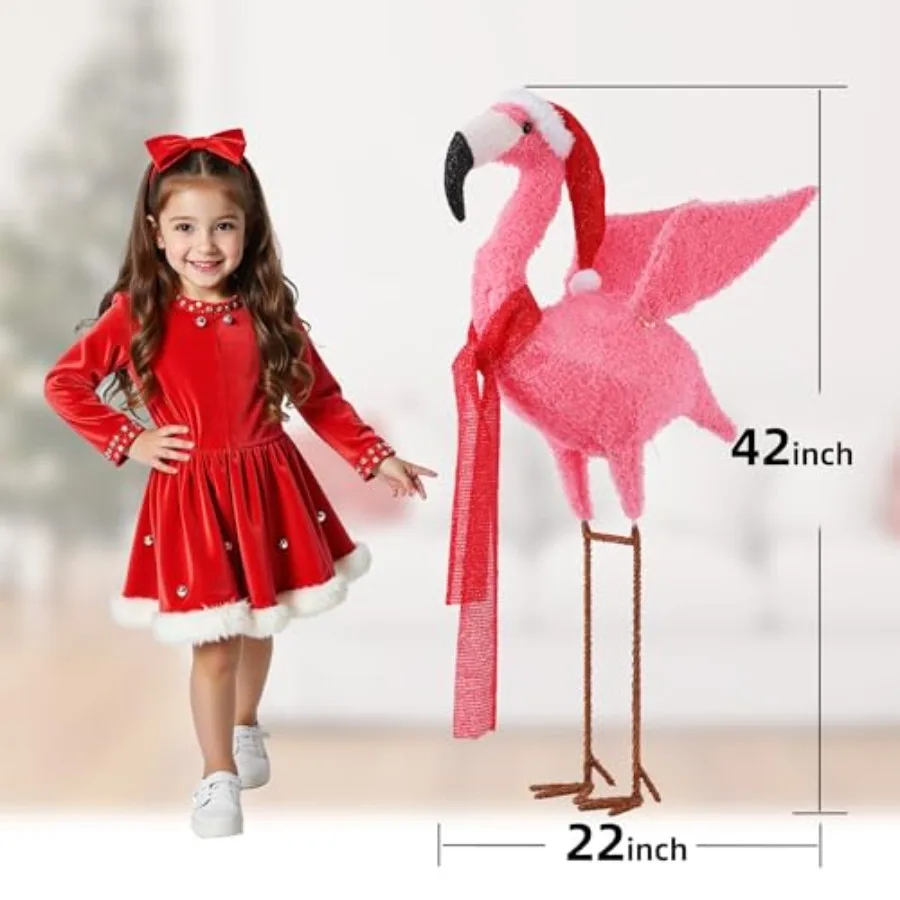 Outdoor Christmas Flamingo Decorations, Lighted Pink Plastic Flamingo for Yard Garden Party, Festive Holiday Season Gift for Wo