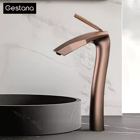 Luxury Brushed Gold Brass Bathroom Faucet Modern Ceramic Cartridge Basin Mixer Tap Hot&amp;Cold Water Deck- Mounted Sink Fixtures