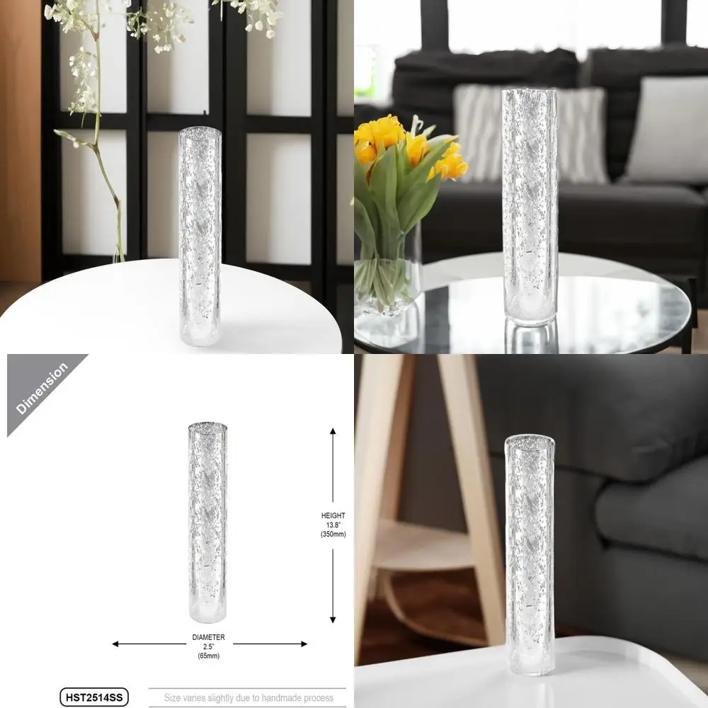 

6-Piece Silver Speckled Glass Candle Holder Set, 2.5 Wide, 14 Tall with Open Ends and Chimney Tube Shade