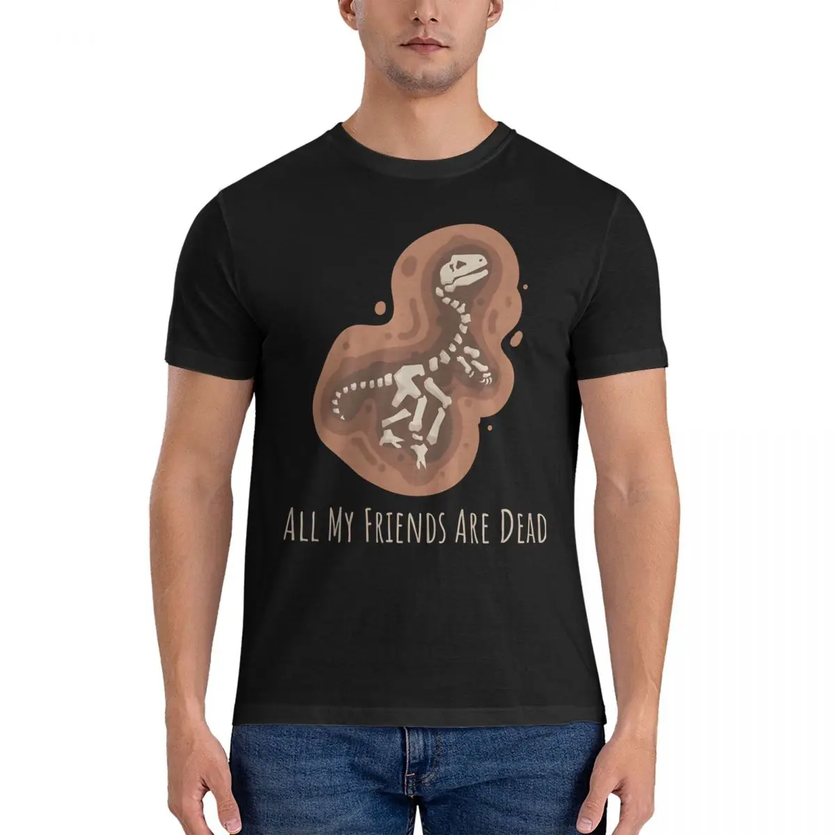 All My Friends Ar Dead Prehistoric Meme Velociraptor T Shirts Jurassic World Funny Tee Shirt Short Sleeve Round Collar T-Shirt