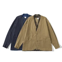 Spring Japanese Streetwear Amikaji Fashion Vintage Pure Cotton Jacket Men's Splice Fashion Loose Casual Autumn Coat Outerwear