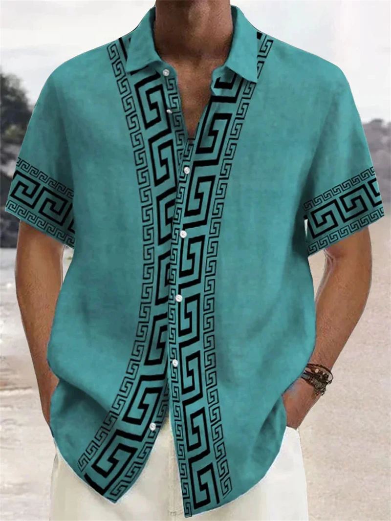 

Мужская рубашка с 3D принтом, винтажная этническая повседневная рубашка на пуговицах с коротким рукавом, летние пляжные рубашки, рубашка, праздничная повседневная блузка, уличная одежда