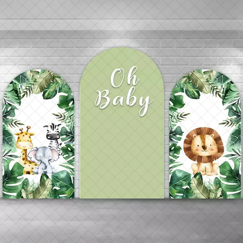 

LS Custom 2-Sided Safari Tropical Jungle Animal Boy Birthday Party Baby Shower Cover Chiara Arch Background Decor Backdrop