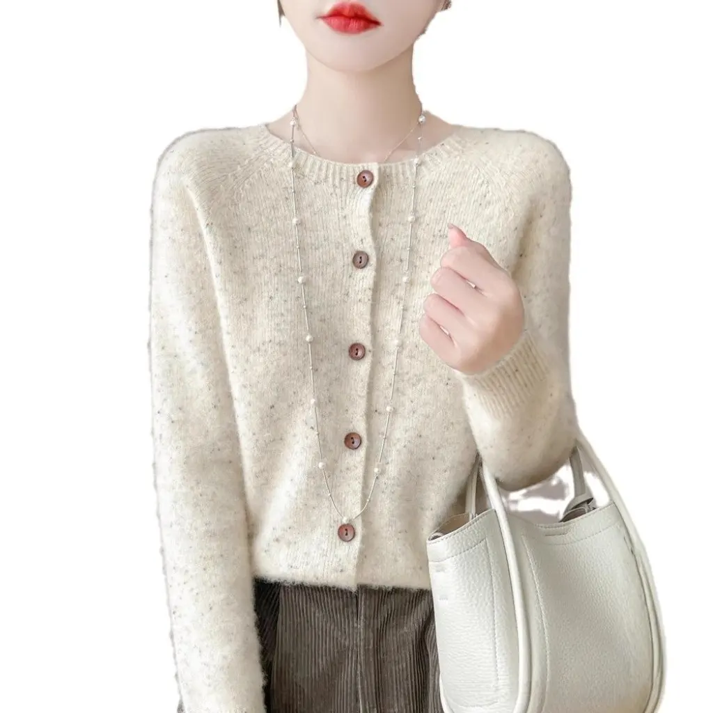 

Women's Merino Pure Wool Cardigan Long-Sleeved Crewneck Knitted Sweater Coat Loose Fit Autumn Winter Australian Wool