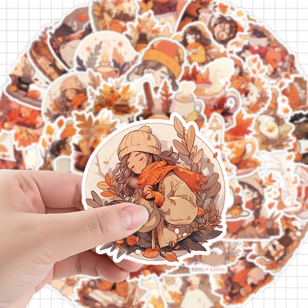 

10/30/50pcs Cartoon Autumn Season Stickers Cute Maple Leaf Anime Girl Graffiti Sticker Kids Decal Toy for Phone Diary Skataboard