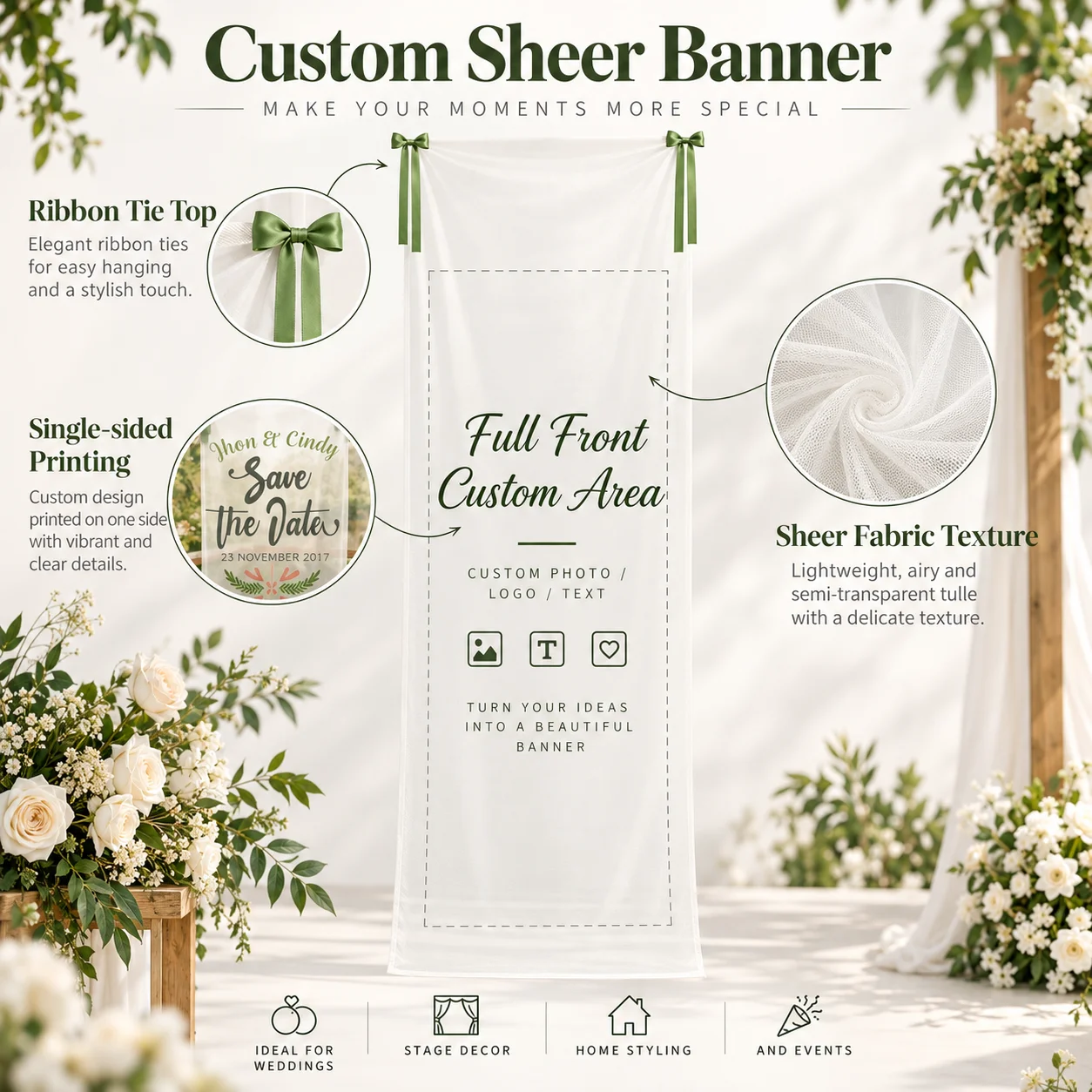 Custom Sheer Tulle Wedding Ceremony Entrance Rustic Customized Sheer Fabric Bridal Shower Engagement Reception Decor Gift