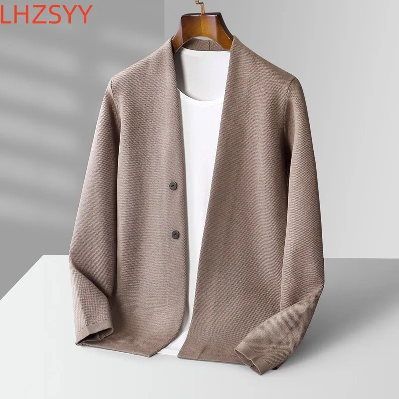 LHZSYY New 100% Pure Wool Cardigan Men\'s Business Casual Jacket Tops Autumn/Winter Youth Versatile Sweater Loose Cashmere Coat