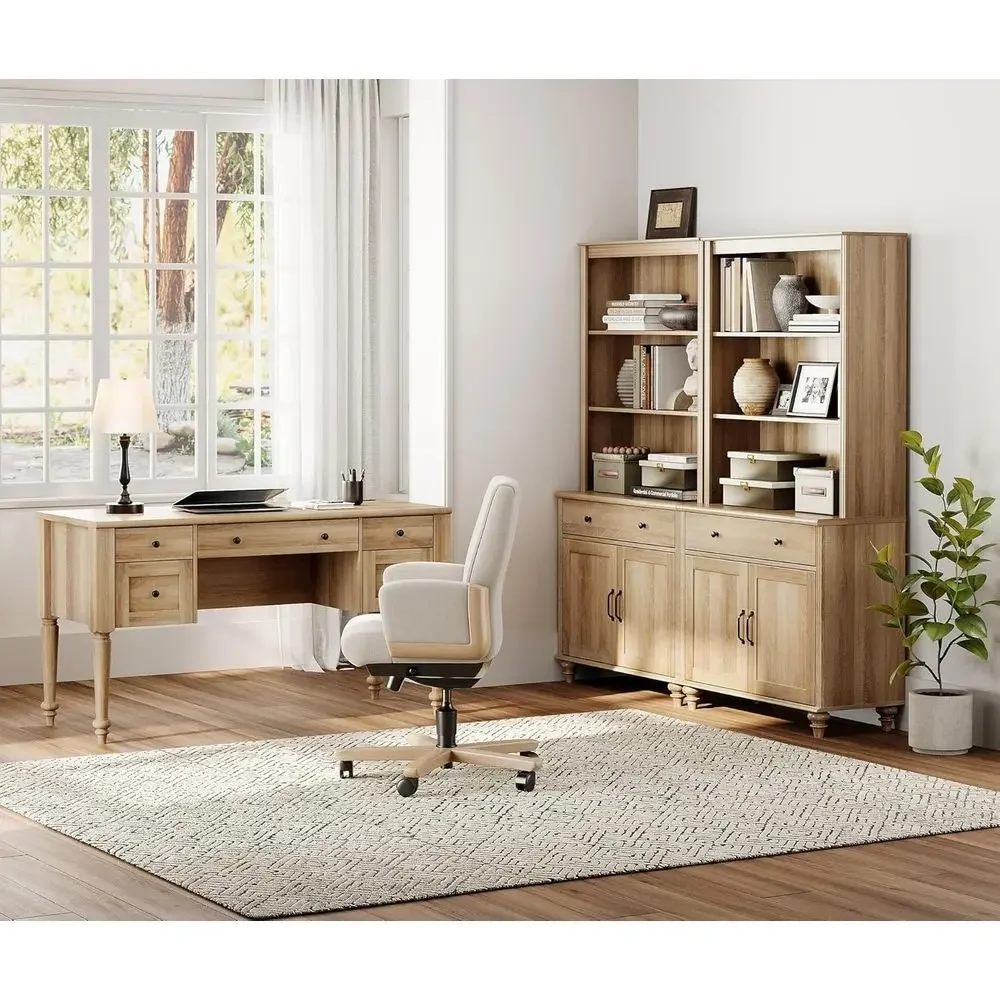

Special OfferHome Oice Urniture Set, 56'' Executive Desk With Charging Station, 72" Tall Bookcase With 4 Doand 2 Ders, Wood Comp