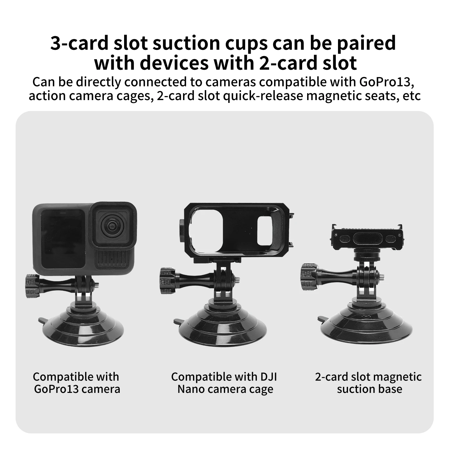 Langlebige Silikon-Aluminium-Saugnapfhalterung mit Cold Shoe Handyhalterung für GoPro DJI Action-Kamera – Schnelle Installation, wiederverwendbare Basis – Detail 9