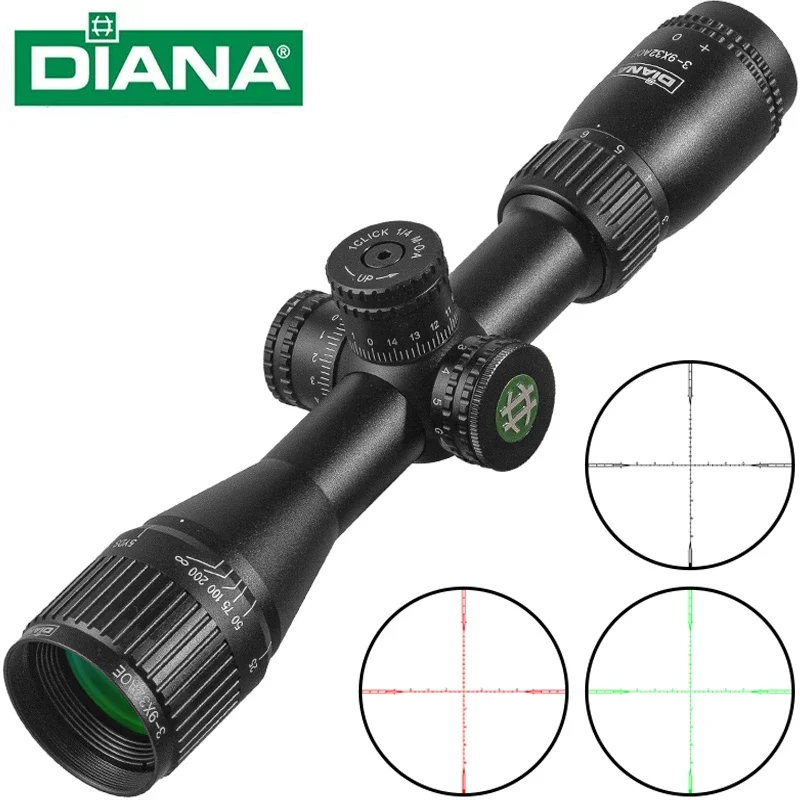 

DIANA 3-9X32 AOE Rifle Scope with Red Green Illuminated Cross Hunting Tactical Optical Scope Range Air Gun Pocket Mirror Sight