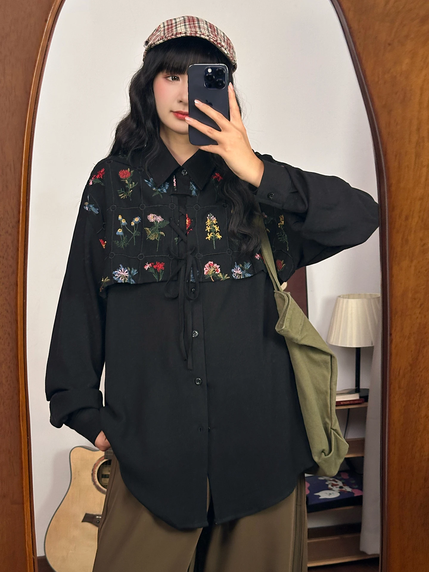 

Длинный винтажный топ из смеси хлопка и полиэстера в стиле ретро с цветочной вышивкой в стиле пэчворк, длинный винтажный топ