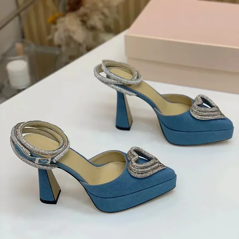 Platform Crystal Love Decoration Sandals Sexy Pointed Toe Thin Heel Ankle Buckle Strap New Arrivals Fashion Women Modern Shoes view 5