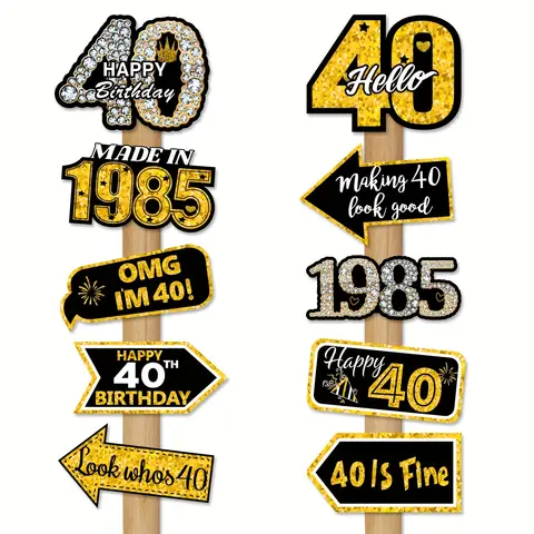 여성을위한 40 번째 생일 장식 블랙 골드 1985 파티 로그인 파티 장식 40 세 생일 파티 장식 표지판 C