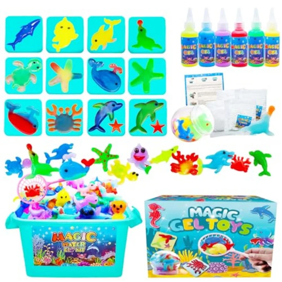 Ocean Magic Water Elf Toy Kit for,6 Bottles Gels and 9 Molds, 3D Aqua Fairy Water Gel Kit for,DIY Magic Elf Craft Kit, Gift for