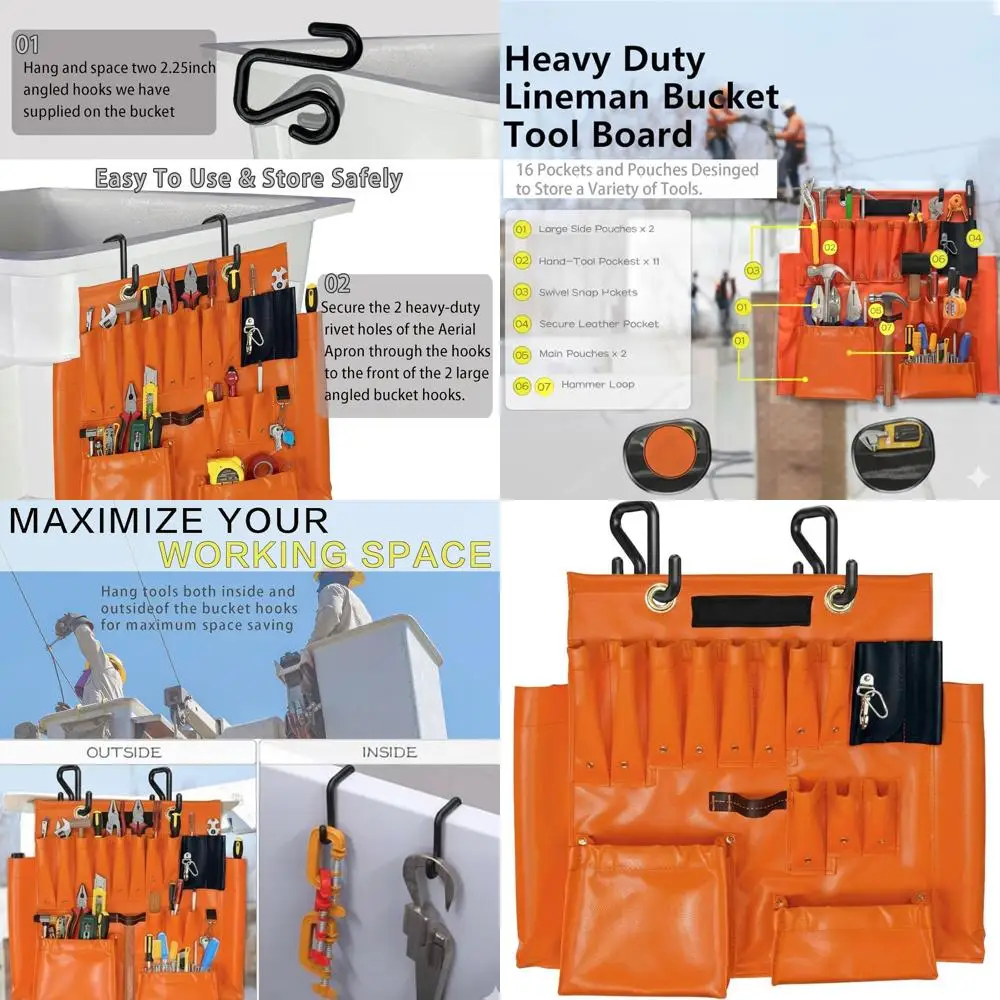

Magnetic Tool Board, Secure Aerial Apron, Durable Lineman Bag, Bucket Truck Organizer with 2 Hooks