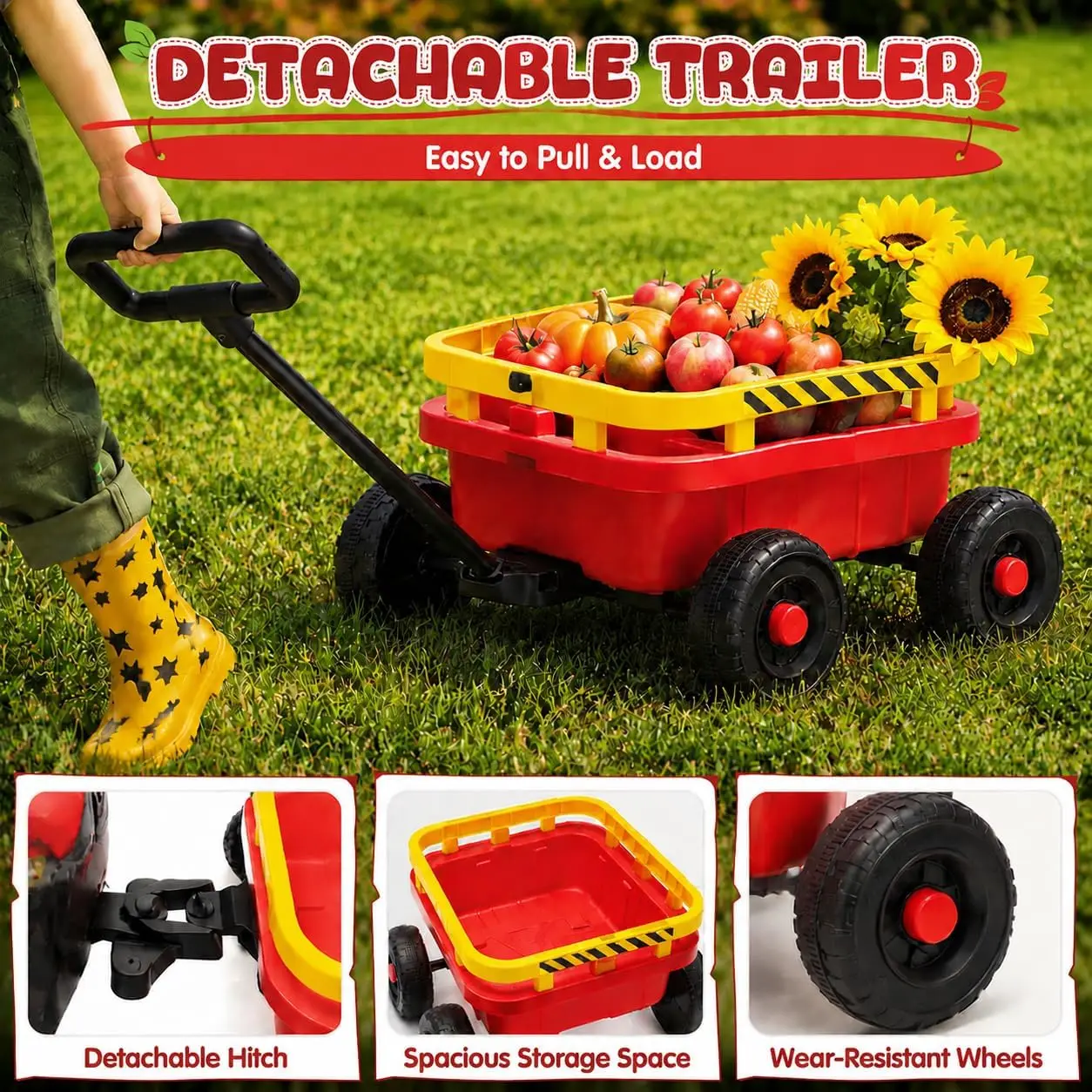 12V Ride on Tractor with Detachable Trailer for Kids, Powered Ride on Tractor with 2×45W Motors, Bluetooth Music, Remote Control