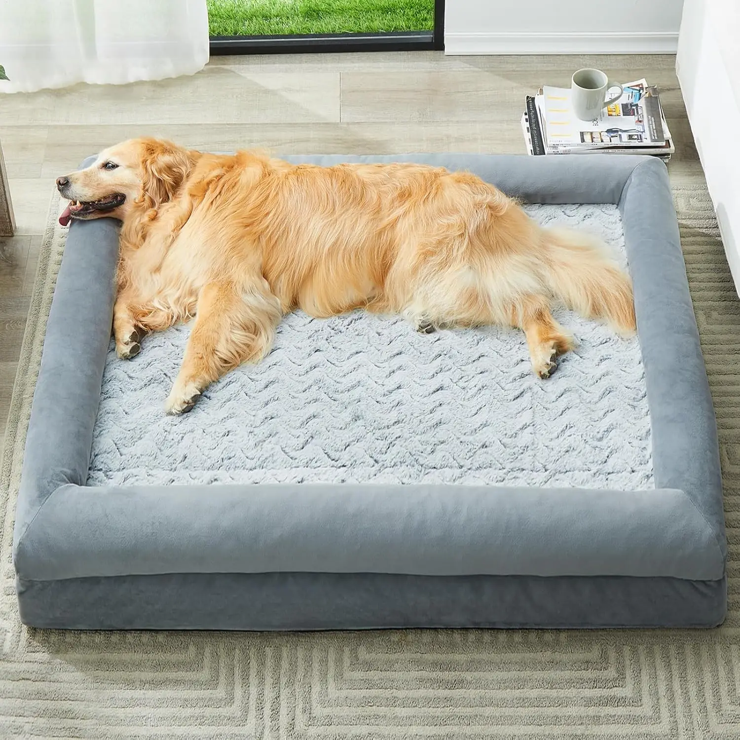 

XL Extra Large Dog Bed, Washable Dog Couch with Removable Waterproof Cover, Orthopedic Large Pet Sofa Bed with Bolster Sides