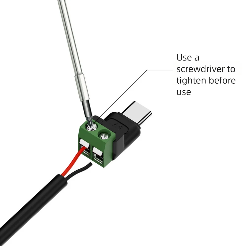 Solderless Plug USB C to 2Pin Terminal Adapter Type-C to 2 Pin Screw Crimp Terminal Block Green 5V Charging Connector