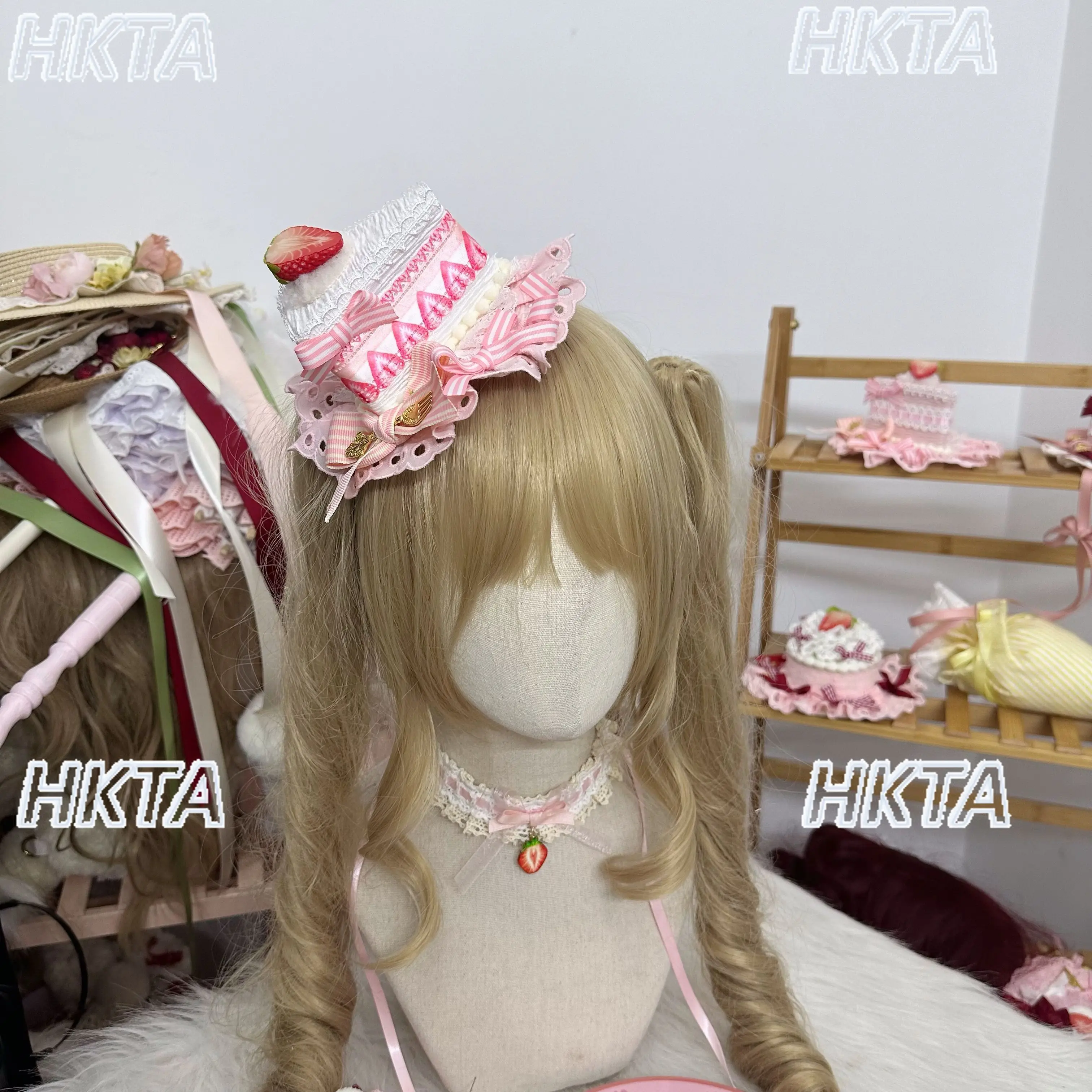 الأصلي اليدوية لوليتا كليب لطيف الفراولة كعكة القبعات كريم لوليتا الحلو نمط اليدوية هيرباند قبعة صغيرة إكسسوارات الشعر