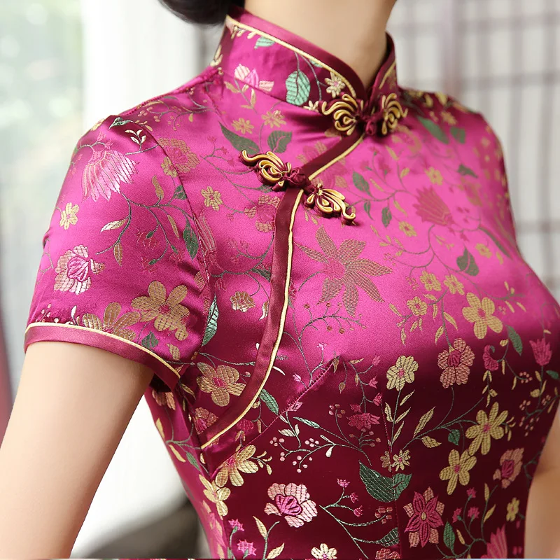 Traditional Chinese Women Qipao Improved Chinese Style Dresses Sexy Short Mini Cheongsams Lady Brocade Satin Vestidos Bigsize3Xl