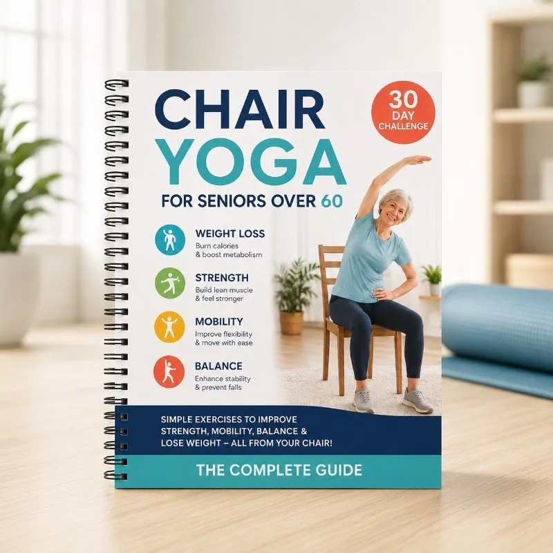 

30 Day Chair Yoga Training Guide Book, Gentle Sitting Workout Plan for Seniors Elderly People Over 60, Improve Body Strength Bal