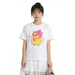 Cartoon Cute Duck Flocking Kawaii Clothes Short Sleeve Loose Tee Shirt Women O Neck Casual Tshirt 2024 Summer Daily T-shirts