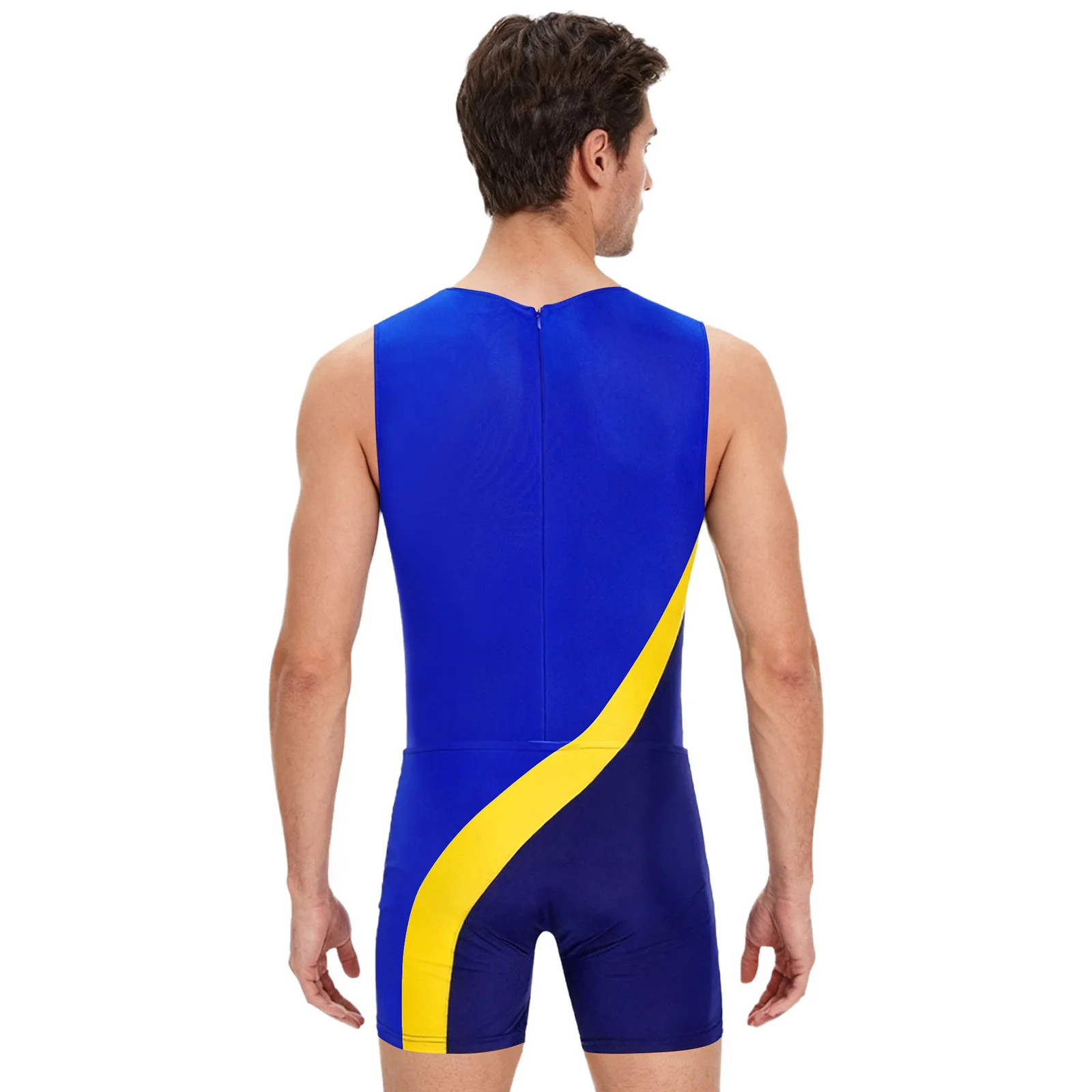 남성 스포츠 의류 세트 라운드 넥 민소매 백 인비저블 지퍼 운동 피트니스 워크아웃 바디수트 및 탄력 있는 허리밴드 반바지