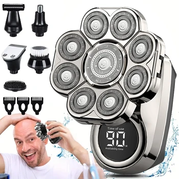 Barbeadores elétricos flutuantes 9D para homens Cabeça careca IPX7 Navalha elétrica à prova d'água Rasagem úmida/seca com kit de aliciamento com display LED
