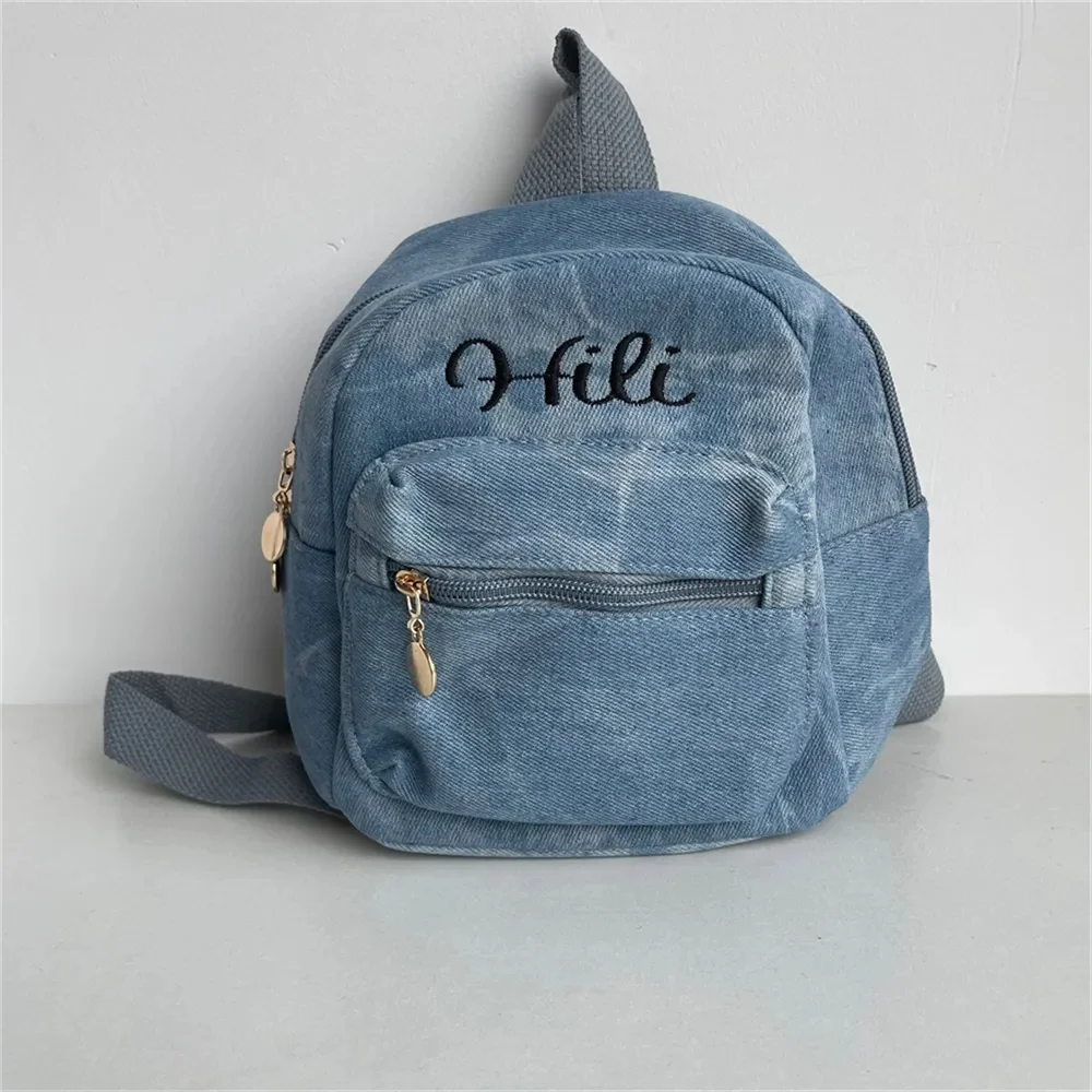 Personalized Name Denim Fashion Backpack Custom Embroidered Women's Mini Outdoor Casual Shoulder Bag Women's Birthday Gift Bags