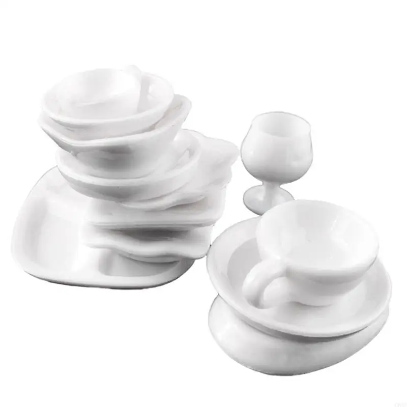 C63C Dollhouse Bowls Cup Tấm đĩa Bàn để chơi thực tế cho trẻ chơi