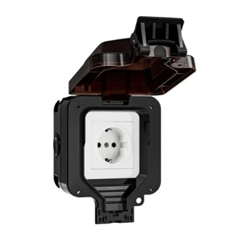 IP66 Waterproof Socket 220V Black Wall Plug Power With Built-In Switch Electrical EU Home Appliance(A) Durable Easy To Use