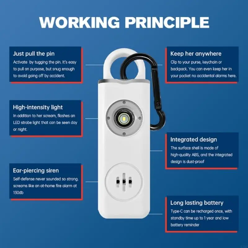 Песня тревога для ключей безопасного звукового тревоги с светодиодными устройствами защиты безопасности фонарика для женской