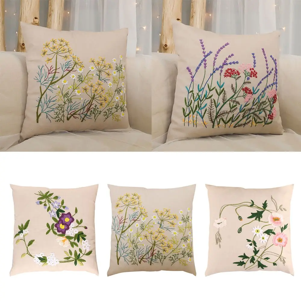 Manual Embroidery Pillowcase Kit for Beginner Flower Design DIY Handwork Cross Stitch Pillow Cover