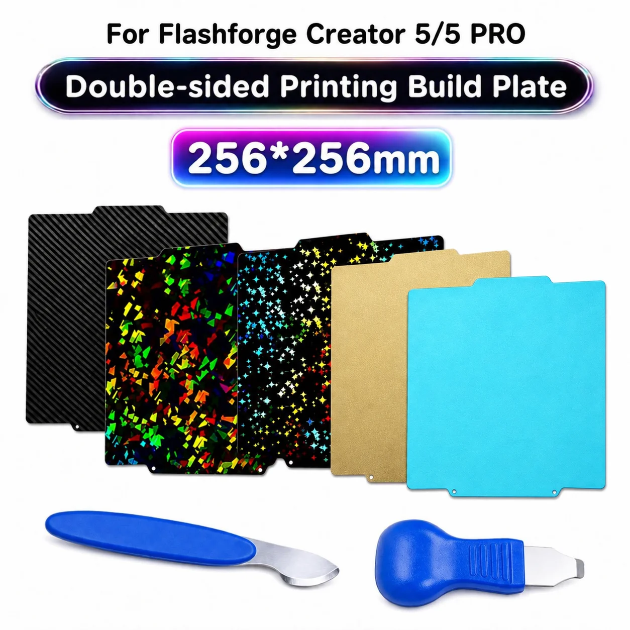 Build Plate 256x256mm with Removal Tool Kit For Flashforge Creator 5 PRO Double Sided PEI PET PEO Plate C5 Spring Steel Sheet