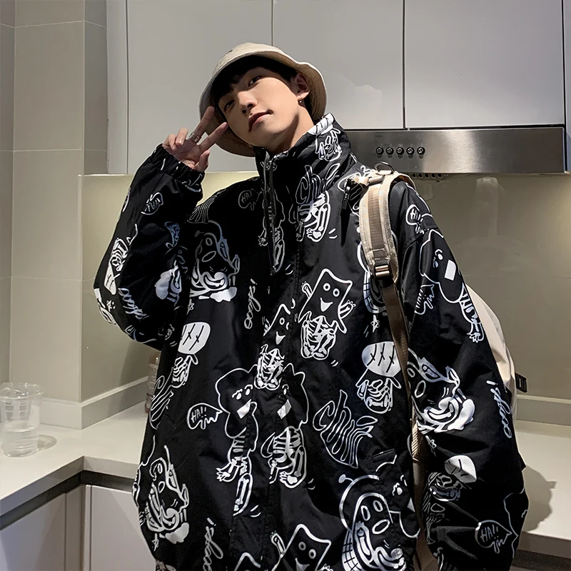 

Мужская тонкая хлопковая куртка Face Cotton Jaet с принтом, молодежная, с воротником-стойкой, весна-осень, новинка