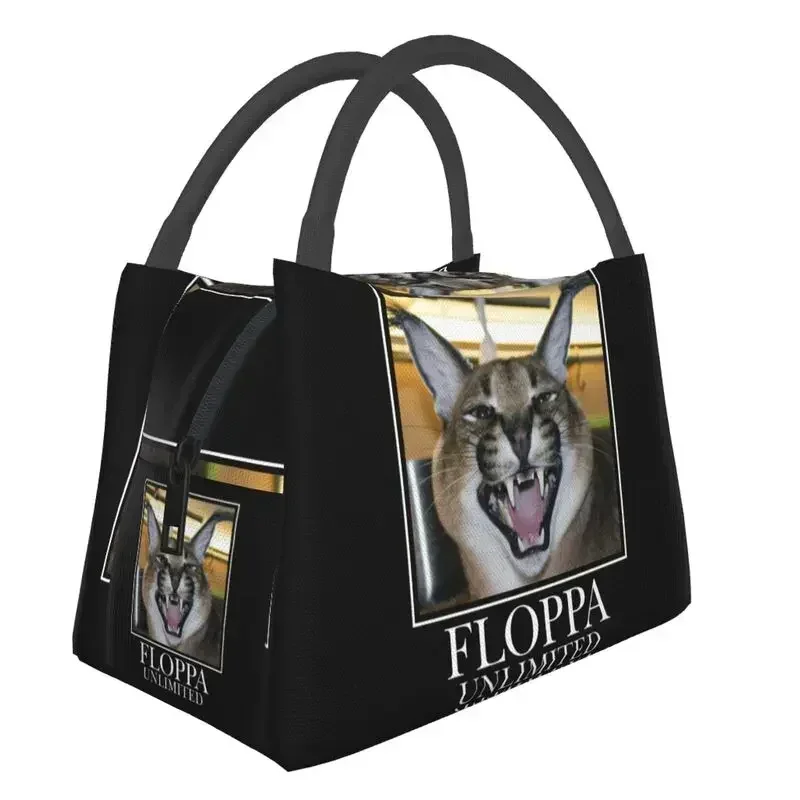 

Floppa Unlimited Greeting Insulated Lunch Bag for Camping Travel Funny Caracal Cat Portable Thermal Cooler Bento Box Women