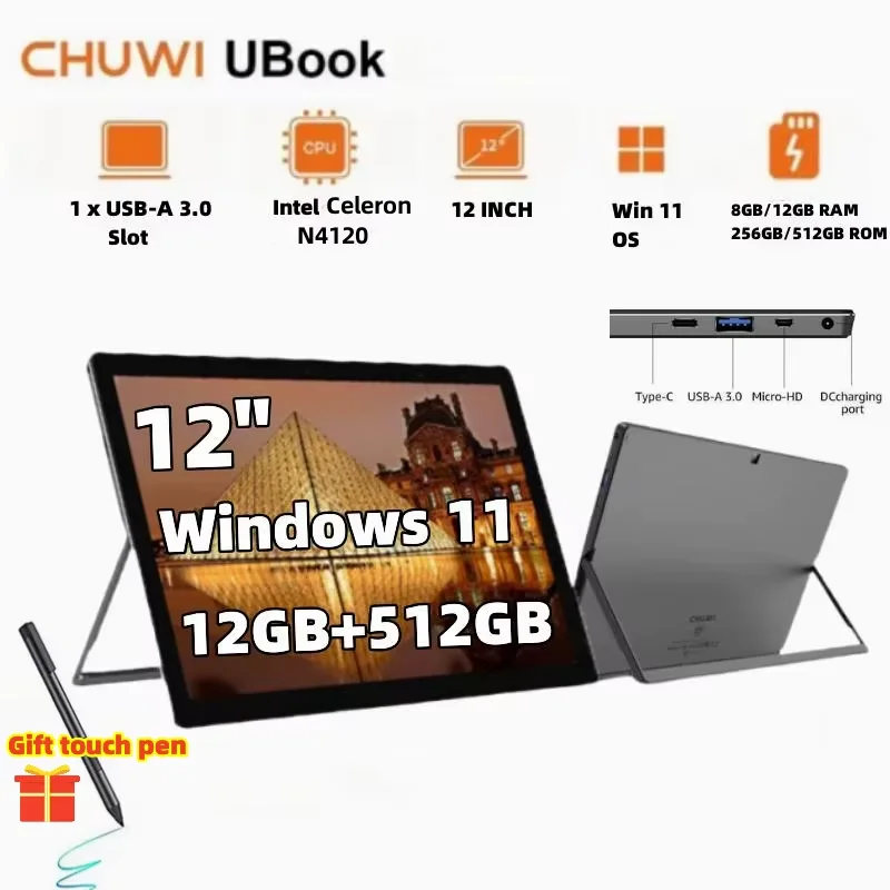 CHUWI-Tablette UPleX, 12 pouces, Windows 11, Intel Celeron N4120, 2K, IPS, LPDDR3, 12 Go de RAM, 2025 Go de SSD, Dean 512G, 5G, WIFI, 2.4 mAh, Nouveau, 8800