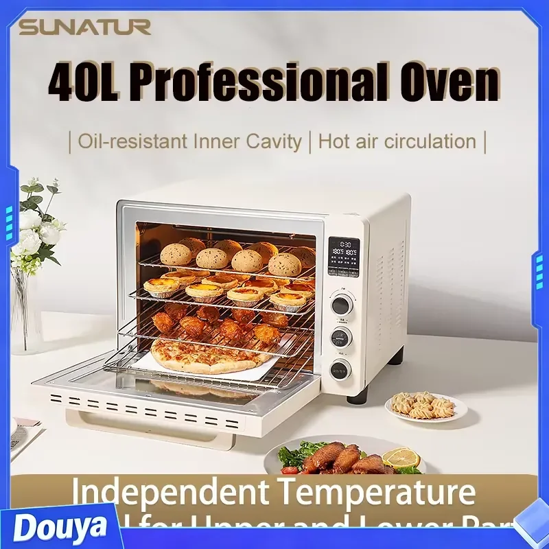 SUNATUR Home Electric Oven 40L 1800W Convection Hot Air Circulation Oven Multifunctional Pizza Cake Bread Baking Machine