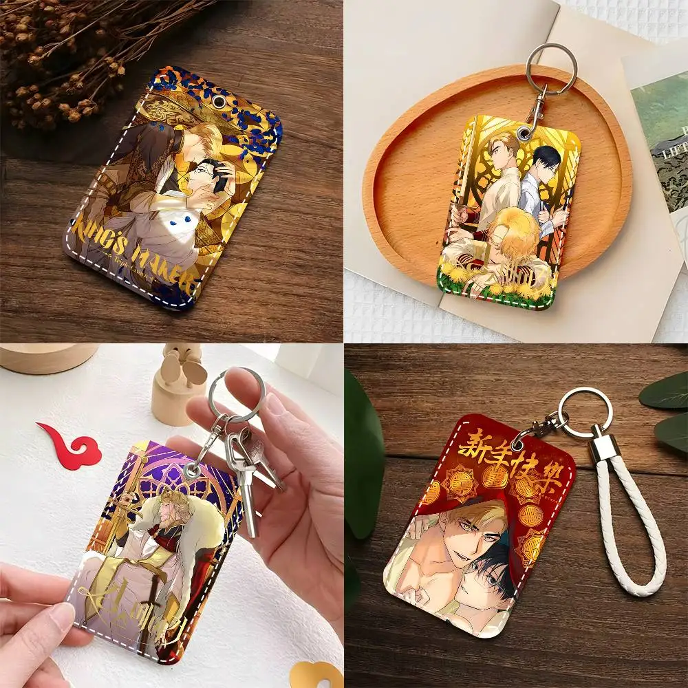 1pc King's Maker Card Case Keychain Access Card Bag Key Tag Ring Leather Card Holder Key Ring Access