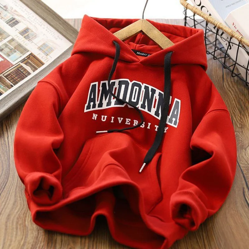 Boys Hoodies Sweatshirts Cotton Thicken Velvet 2022 Red Warm Winter Autumn Outwear Baby\'s Kids Children\'s Clothing