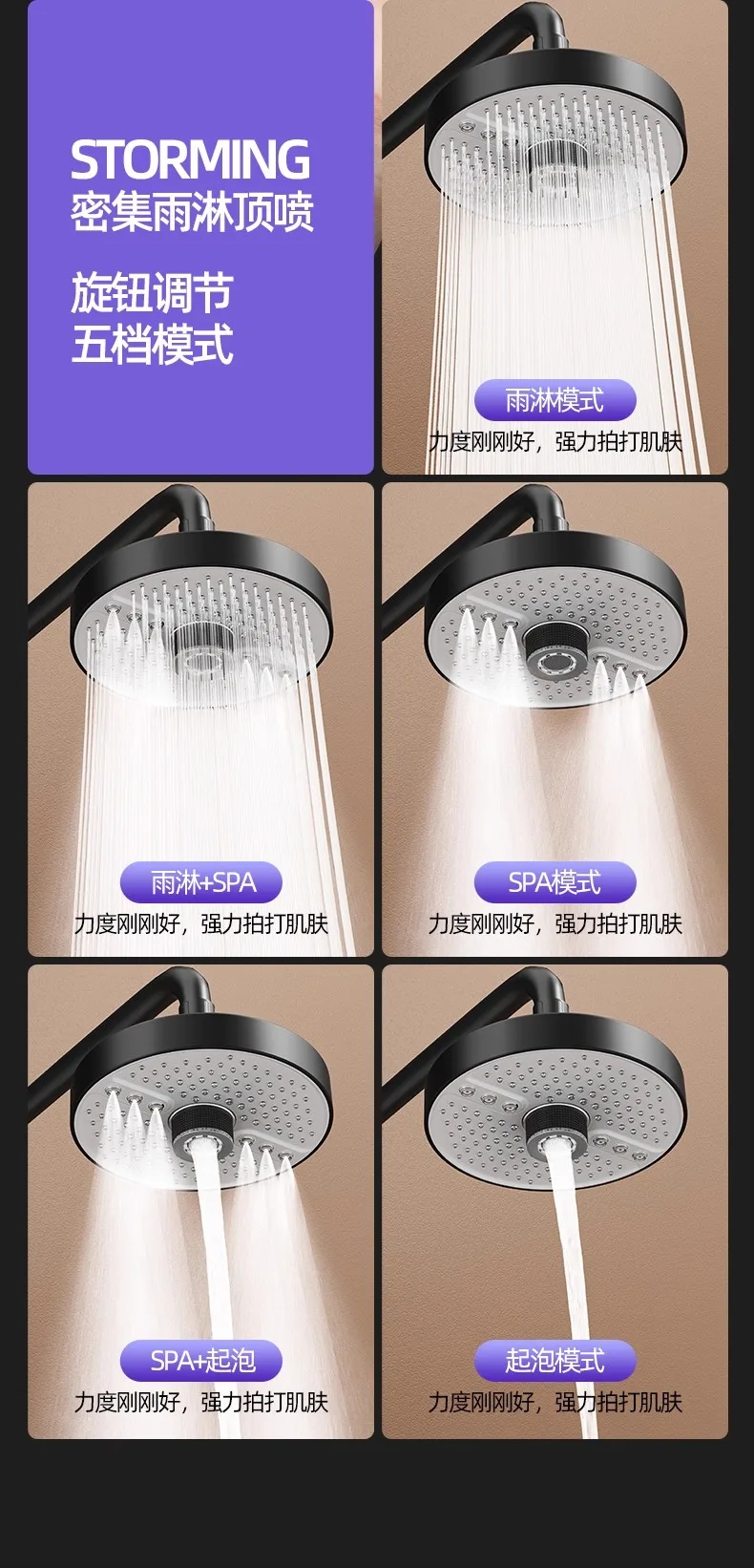 2025 Baru 5 Mode Kepala Pancuran Curah Hujan Aliran Besar Pancuran Supercharge Pancuran Hujan Semprotan Atas Tekanan Tinggi Aksesori Kamar Mandi
