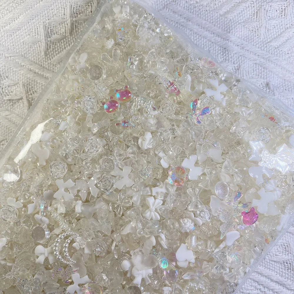50 sztuk losowe mieszane kształty żywica zawieszki do paznokci biżuteria 3D kokarda kwiat ozdoby do paznokci części artykuły do ​​Manicure akcesoria Kawaii
