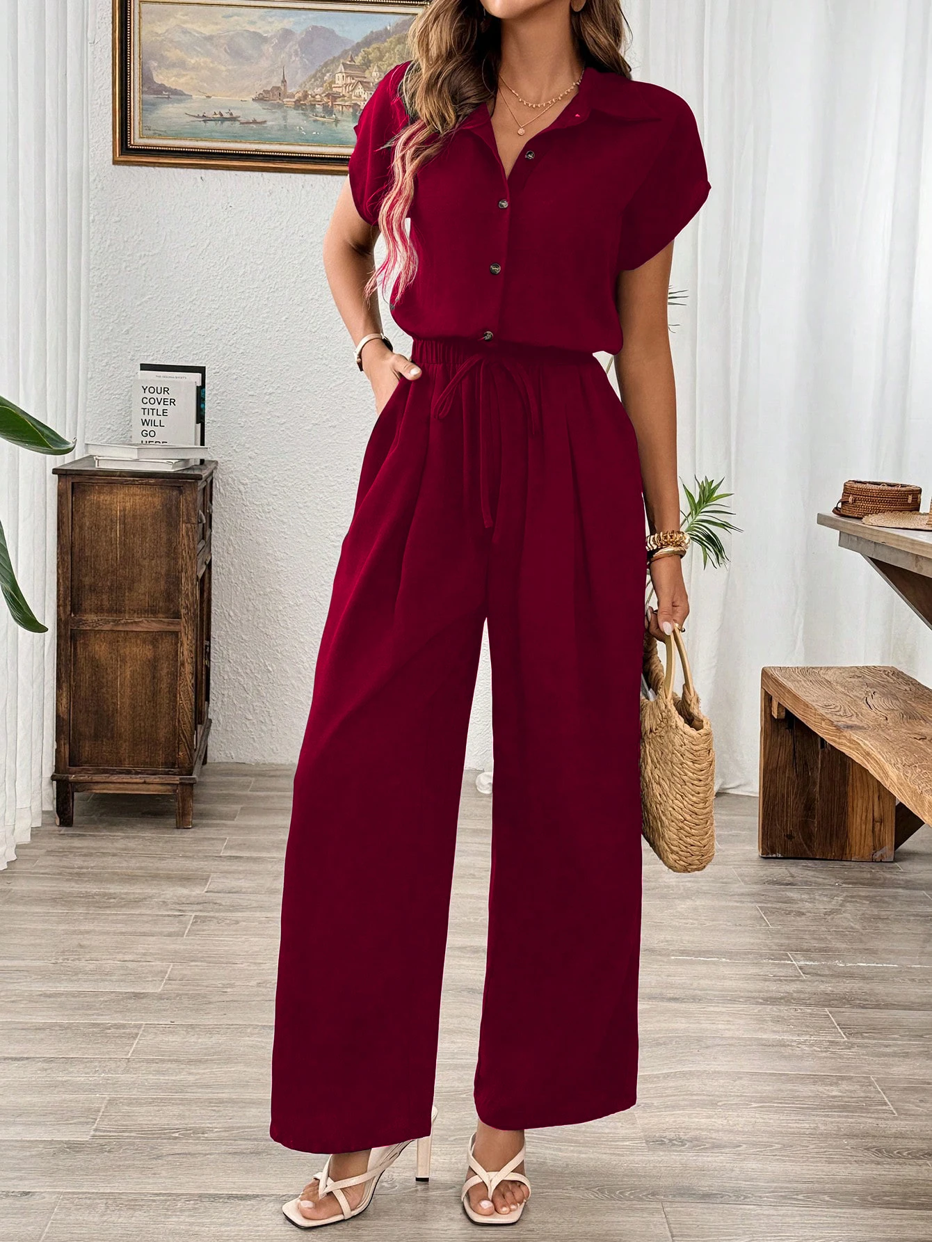 

Women's Solid Color Wide-leg Jumpsuit Basic Spring Summer Autumn Wide Leg Jumpsuit Casual Comfortable One-Piece Suit