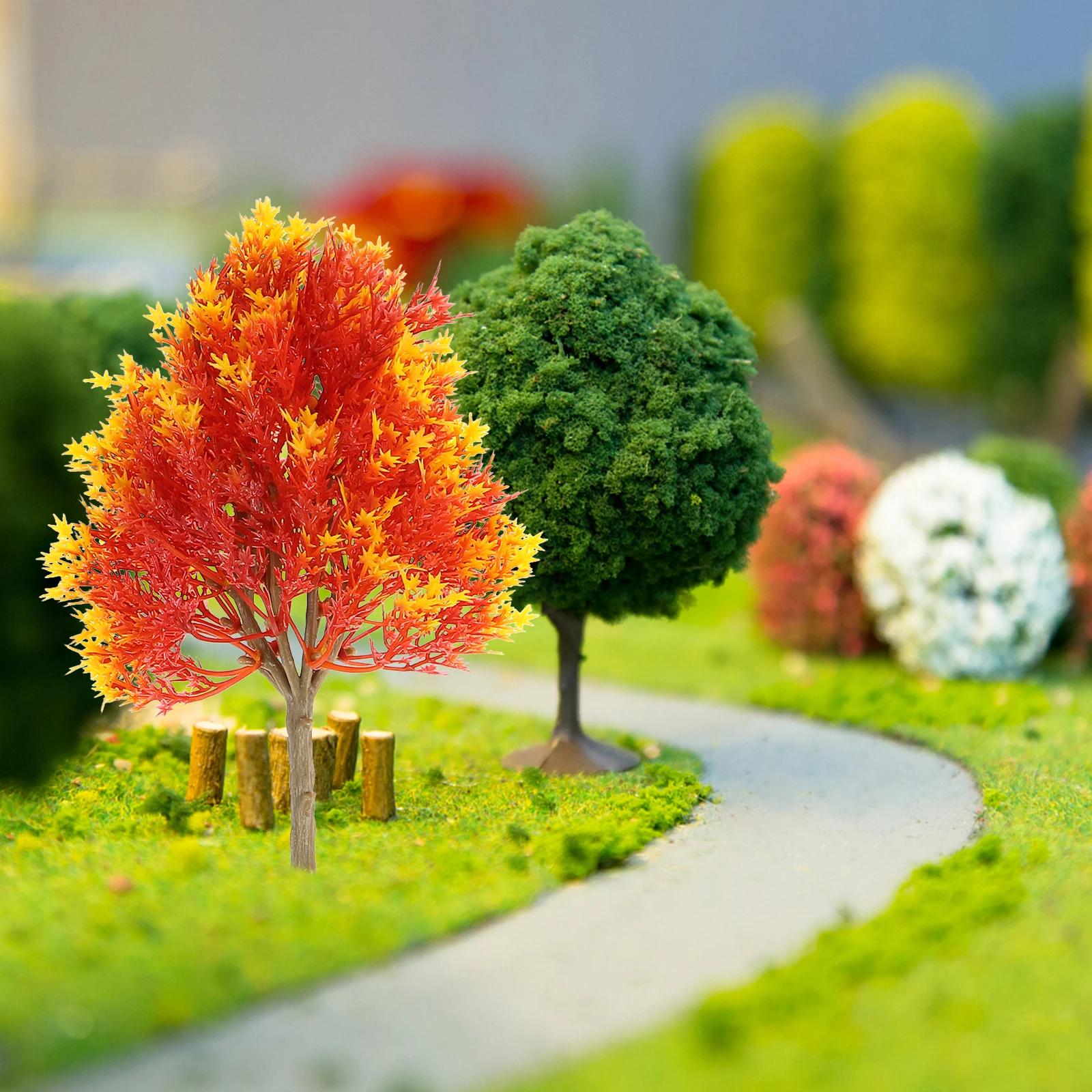 

4pcs Maple Tree Models 19cm 15cm 13cm 10cm Plastic Greenery Decoration Landscape Model Accessories Bright Color Realistic Design