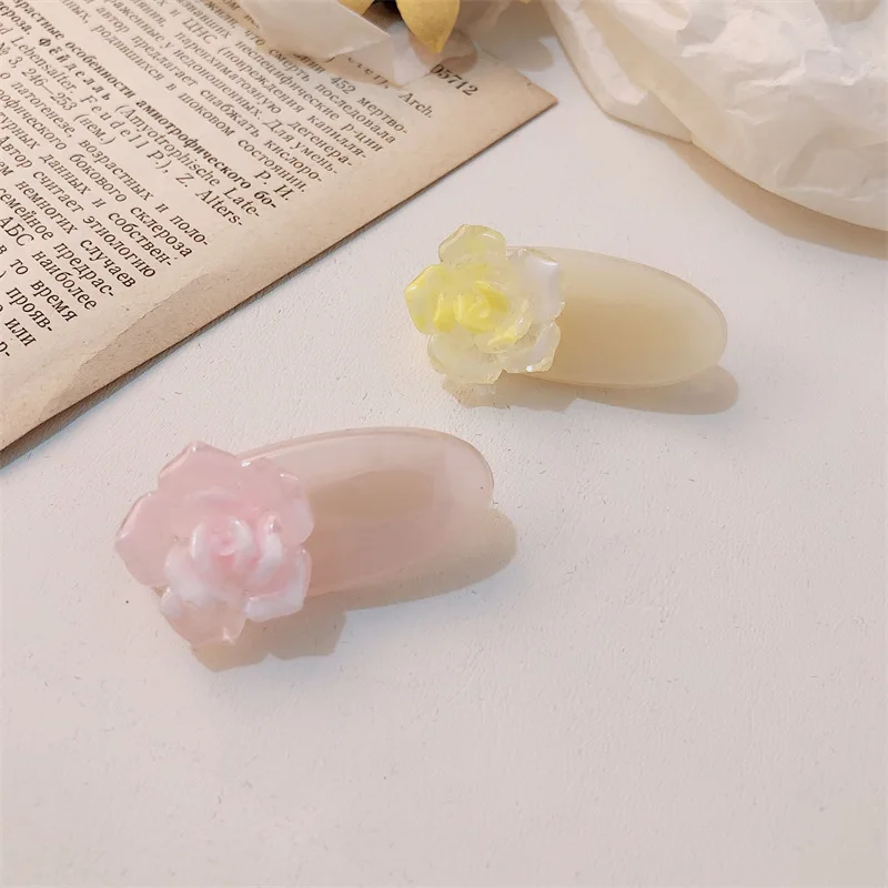 Pinza de pelo ovalada de flores de gelatina de Corea para mujer, dulce y Linda pinza lateral para el cabello rota, accesorios para el cabello de fiesta