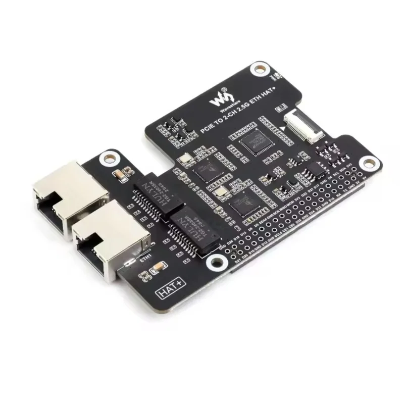 Dual 2.5Gbps Ethernet PCIe HAT+ Adapter Pi 5 Single Board Computer 2 Channel RJ45 LAN Expansion Card RTL8125