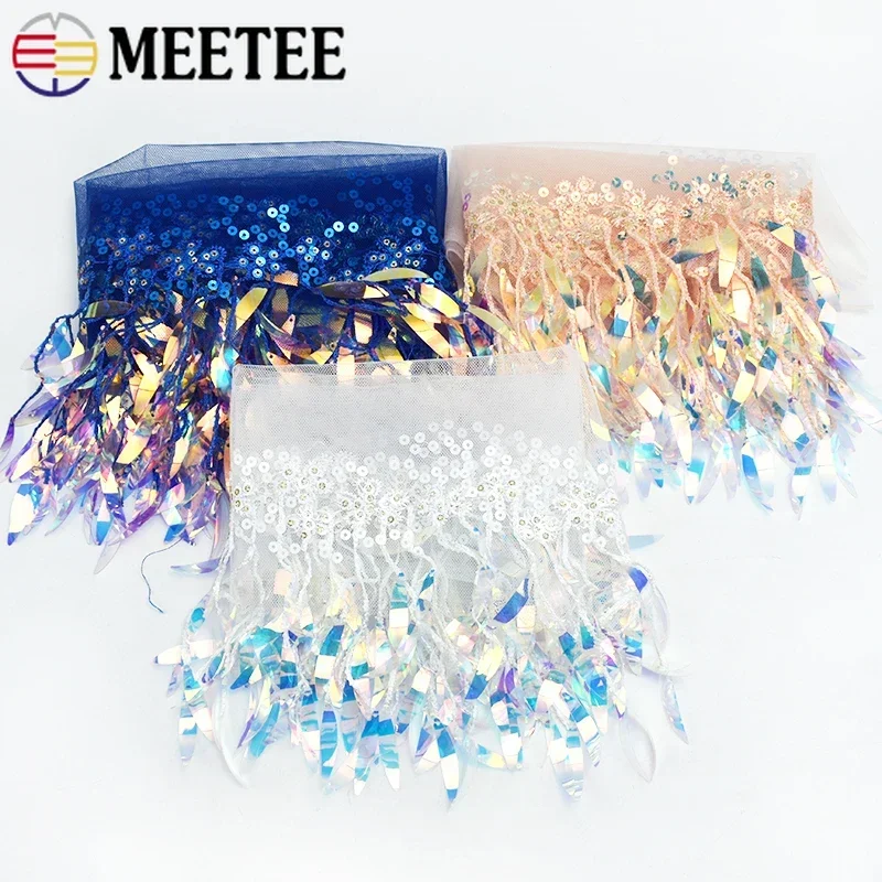 1-5Yards Mesh Tassel Fringe Sequins Lace Trim Stage Perform Latin Dress Wedding Clothes Tassels Fabric DIY Sewing Accessories