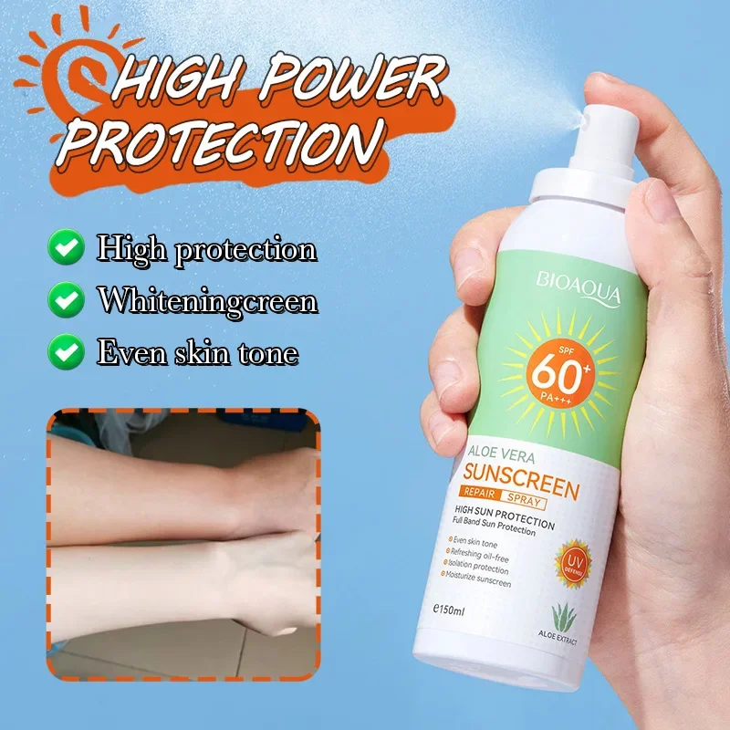 150ml BIOAOUA SPF60+ Sunscreen Spray Sun Protection Whitening Refreshing Aloe Vitamin C Sunscreen Repair Face Tone