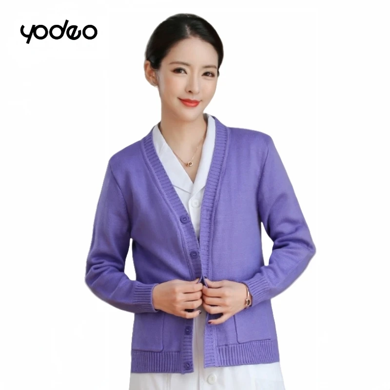 Hospital women nurse sweater coat thickened routine style windproof warm knitted cardigan, wear-resistant nurse working clothes