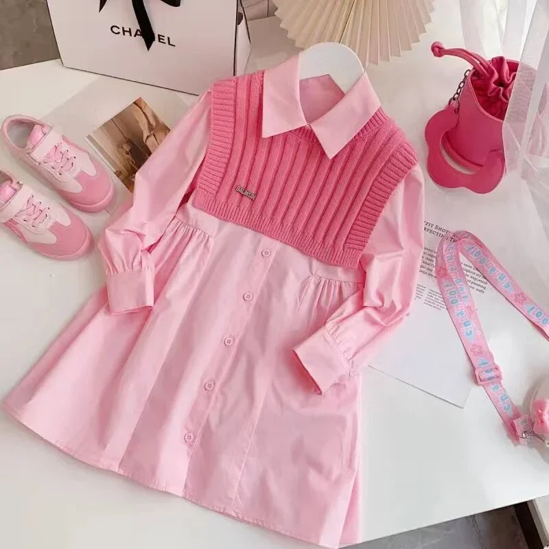 Dresses for Girls Girls Casual Dresses Clothes Rose Pink Dress Suit Big Girls Party Princess Girl Dress Children